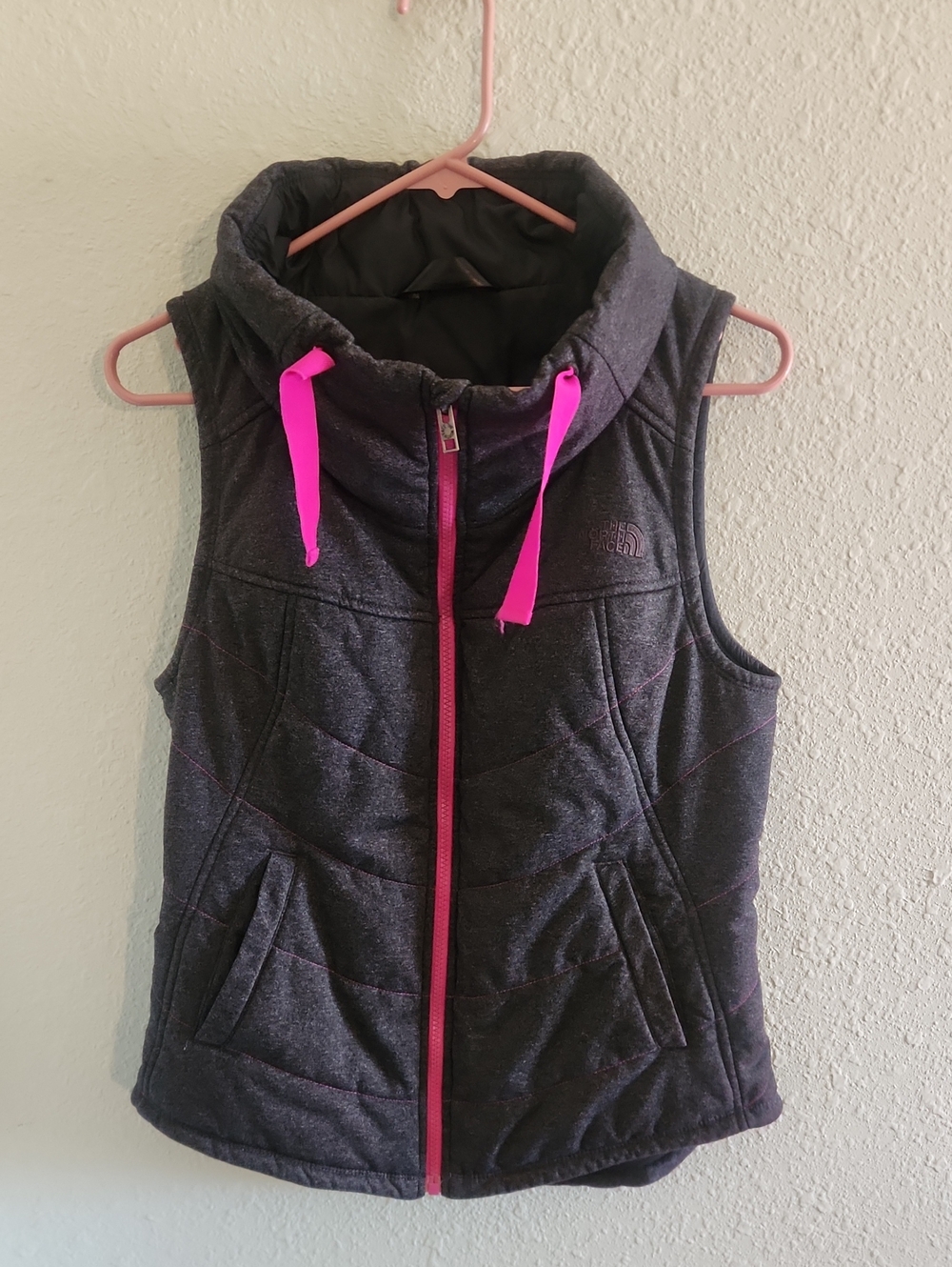 The North Face Dark Gray Vest with Pink Accents